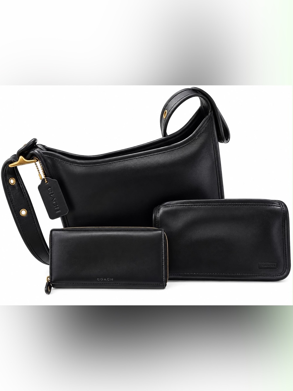 Vintage Coach Black Leather Shoulder Bag 3-Piece Set